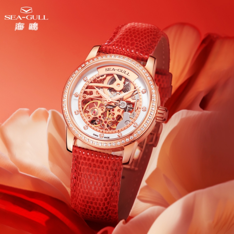 Skeleton Mechanical Watch - Relógio Mecânico Feminino Sea-Gull Fashion Vermelho