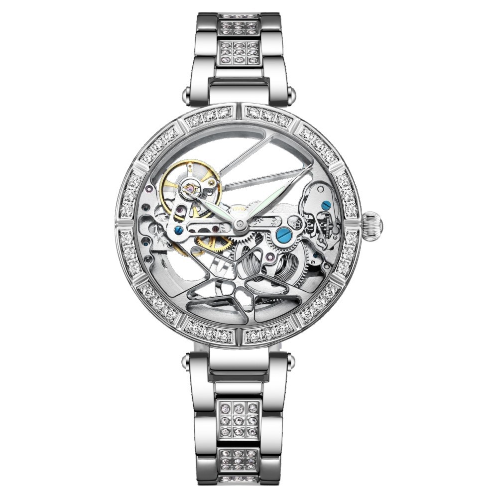 Skeleton Mechanical Watch - Luxo esqueleto prata dial moda relógios