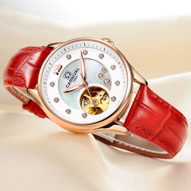 Relógio de Luxo Feminino CARNI - Skeleton Mechanical Watch avaliação e preço