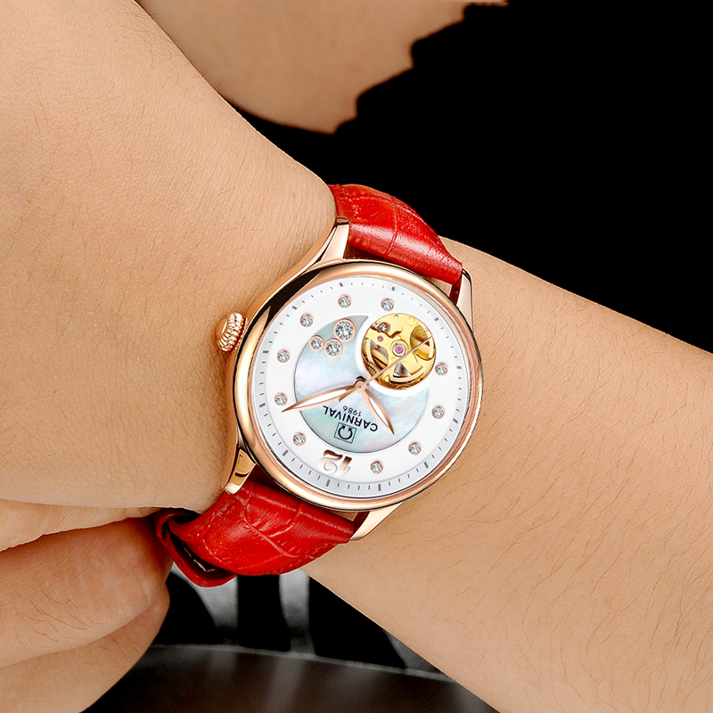 Relógio de Luxo Feminino CARNI - Skeleton Mechanical Watch avaliação e preço