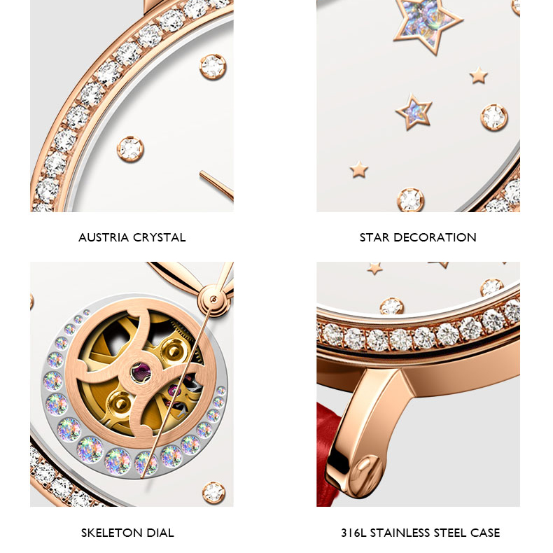 Lobinni relógios femininos de  - Skeleton Mechanical Watch avaliação e preço