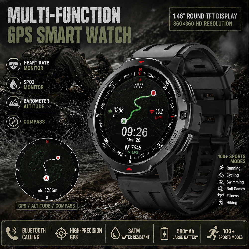 NOVO Smartwatch Militar GPS de - Smartwatch Timex Watches For Women avaliação e preço